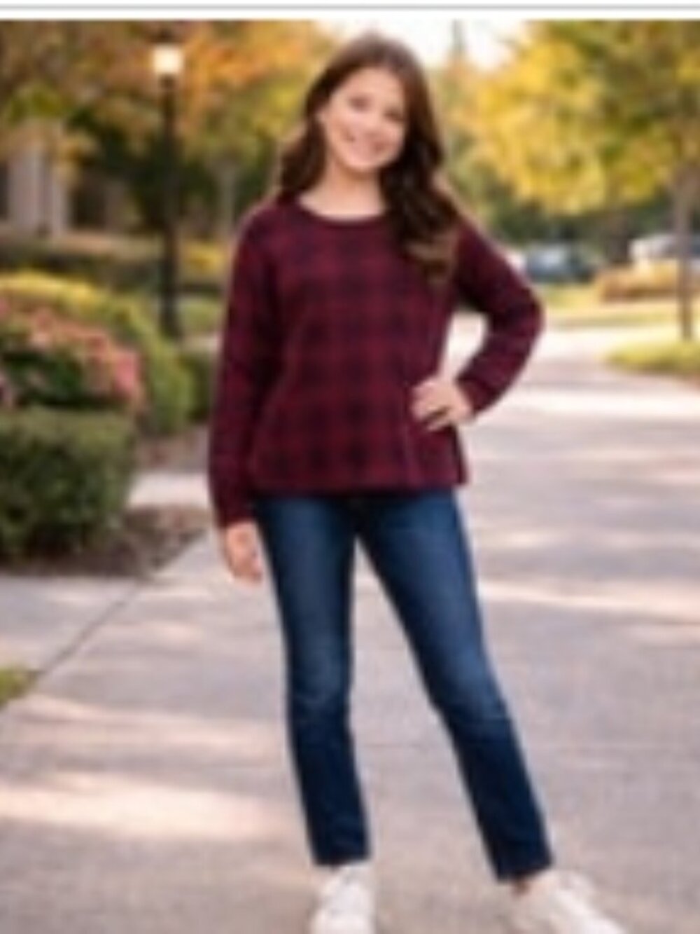 C22 Lane Bryant Maroon and Purple Checkered Sweater, Size 10/12, Pre-owned